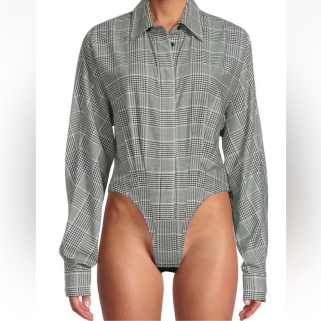 Rta Ashlyn Wool Blouse Plaid Bodysuit Size Medium